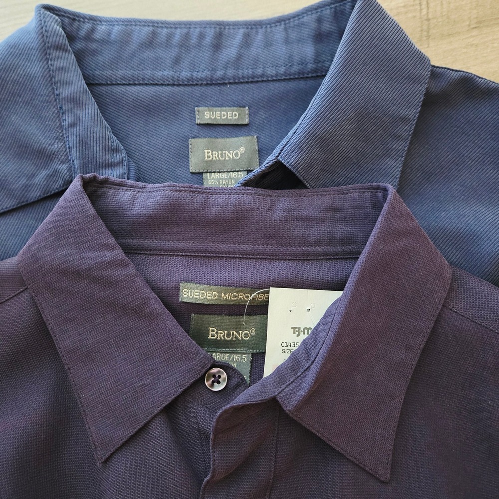Bruno Sueded Microfiber Dress Shirt Mens L Navy Blue Button Down Long Sleeve Set